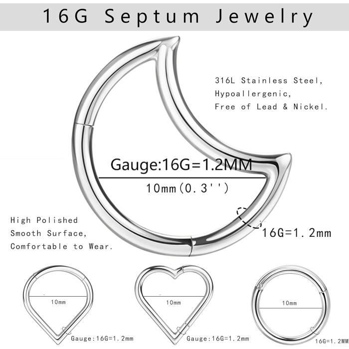 Lot De 12 Anneaux De Piercing 16G En Acier Chirurgical - Pour Nez, Septum, Cartilage Avec CZ Et Opale - Cadeau Femme
