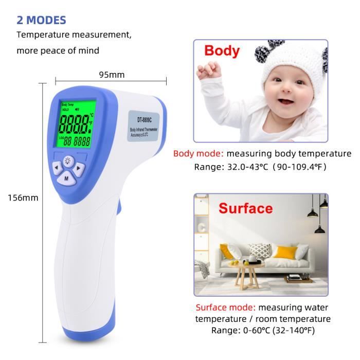 Thermomètre Frontal Infrarouge Médical - Pour Fièvre Adulte Enfant Bébé - Noir