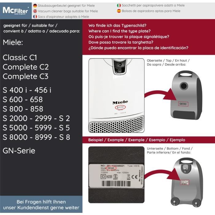 LIWI-McFilter, 16 sacs d'aspirateur adaptés aux aspirateurs Miele Complete  C3, Sac à poussière avec 8 filtres