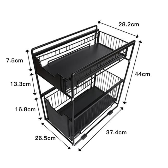 Panier de Rangement Coulissant à 2 Niveaux - BLIVEM - En métal de haute qualité avec revêtement noir - Maison