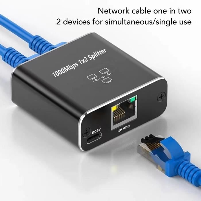 Switch Ethernet 1 Vers 2 RJ45 - Répartiteur Réseau Gigabit 1000 Mbps | Plug & Play | Pour PC, Routeur, TV