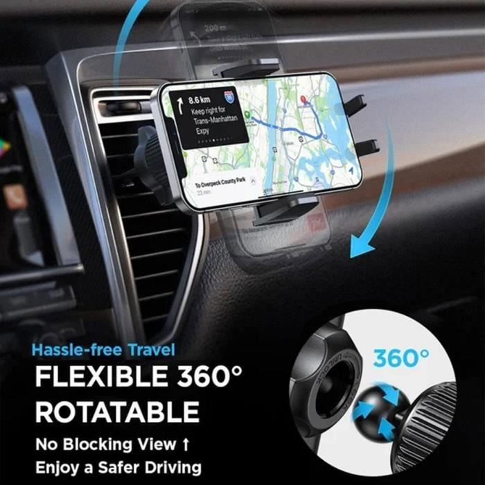 Support Universel Pour Téléphone En Voiture - Fixation Sur Grille D'aération Ou Tableau De Bord, Noir