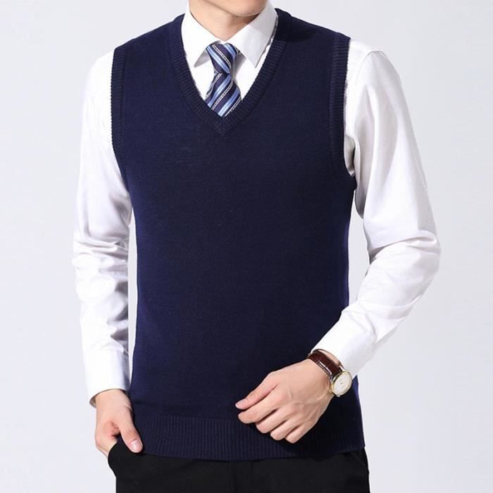 Gilet en Tricot Homme Sans Manches Col V Automne Hiver Couleur