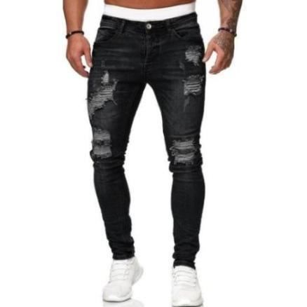 Hommes Denim Jeans D chir Pantalon Skinny Jean Casual Ripped Hole