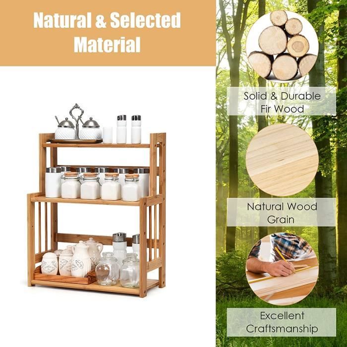 Étagère à épices à 3 niveaux en bambou pour armoire, tiroirs et comptoirs, étagère de rangement de cuisine Étagère à épices à 3 niveaux en bambou pour armoire, tiroirs et comptoirs, étagère de rangement de cuisine