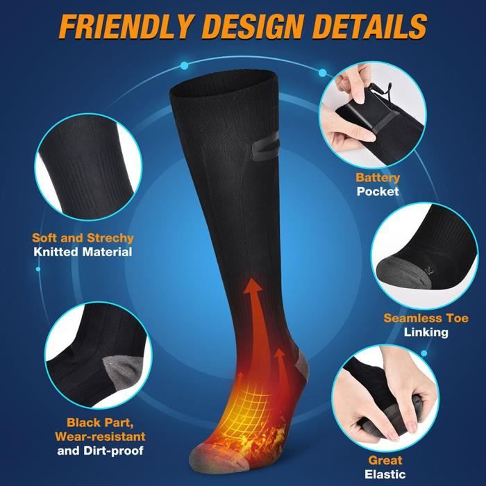 Chaussettes Chauffantes Électriques Rechargeables Svpro - 3 Niveaux Chaleur - Batterie Li-ion - Pour Hommes Femmes - Hiver Froid Randonnée Ski