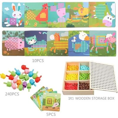 QXNDXQ Jeu De Mosaïque 240 Perles + 10 Planches – Jouet éducatif De Motricité Fine – Dès 2 Ans – Thème Ferme – Coffret Rangement
