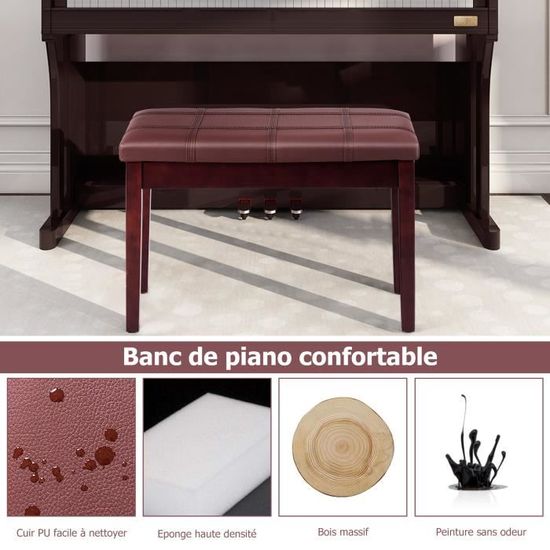RELAX4LIFE Banquette Tabouret Piano 2 Places - Compartiment & Coussin en  Cuir PU, Tabouret de Coiffeuse avec 4 Jambes en Bois, Brun - Cdiscount  Instruments de musique