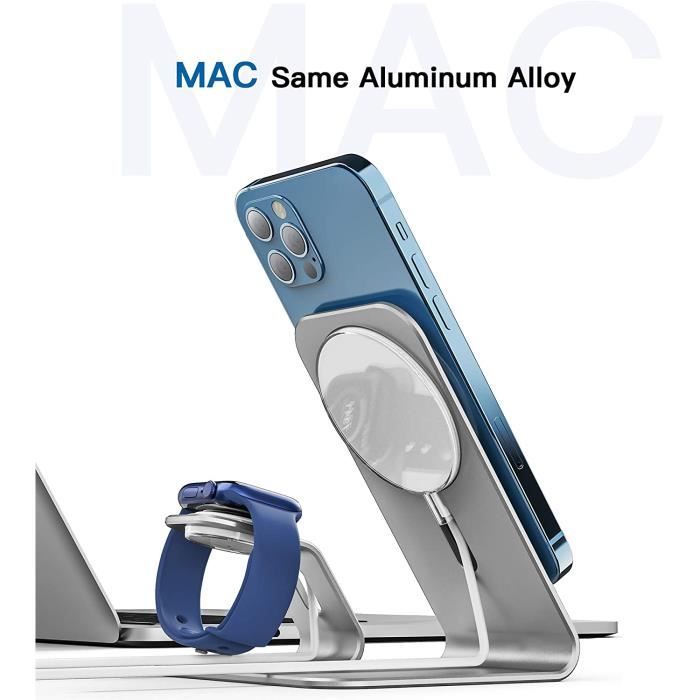 Support de téléphone WWW pour chargeur MagSafe, support de chargeur sans  fil réglable en aluminium pliable Apple Magsafe pour bureau, compatible