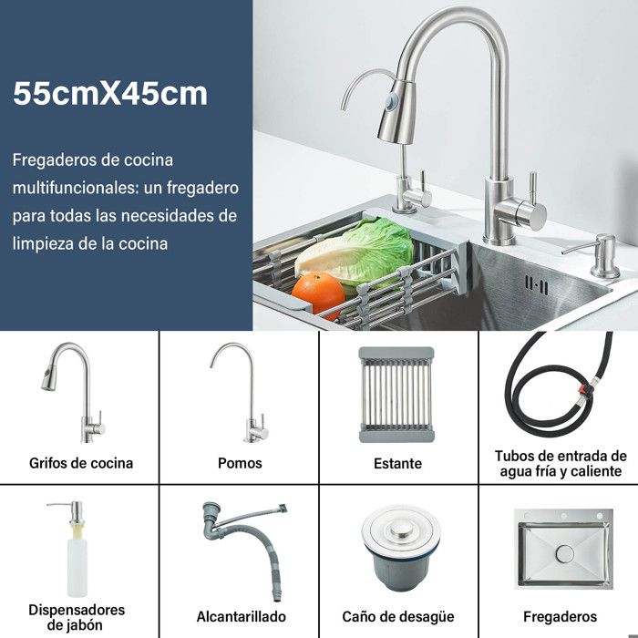 deAO Ensemble de Jeu de 28 pièces pour évier de Cuisine Comprenant des Jouets de Coupe, des ustensiles de Cuisine, Un Robinet d'eau et Un Drain – Idéal pour Les Enfants