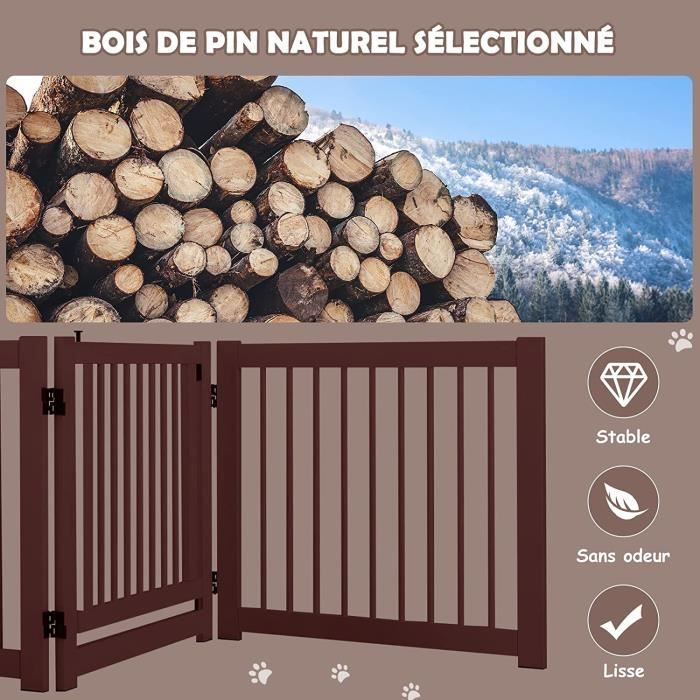 Barrière de Porte pour Chien Pliable Barrière de Sécurité pour Animaux en  Bois de Pin 206 x 61cm - Costway