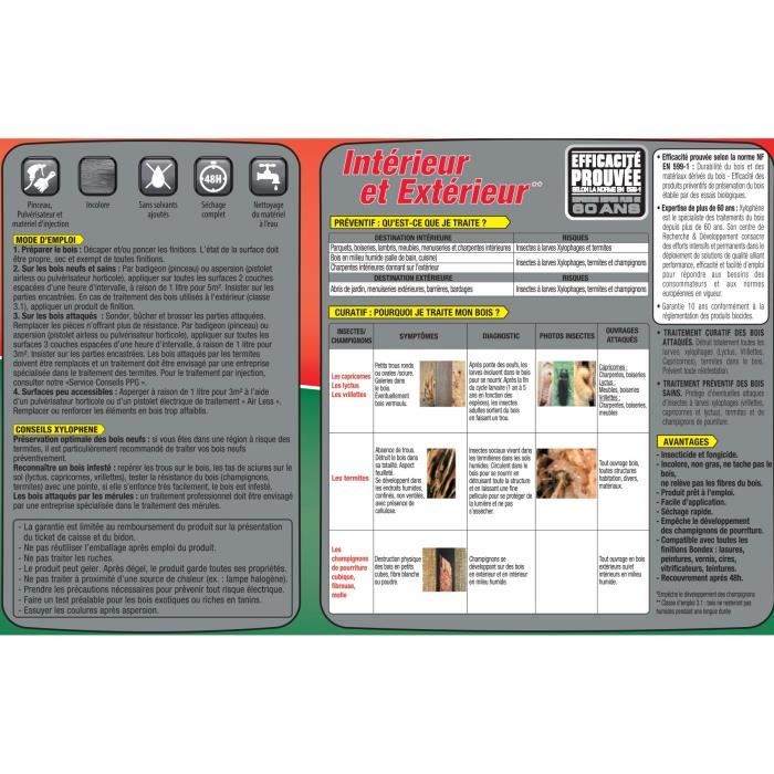 XYLOPHENE Traitement Multi-usages Intérieur Extérieur 1L Incolore - Anti-Insectes Termites Fongicide - Zones Difficiles