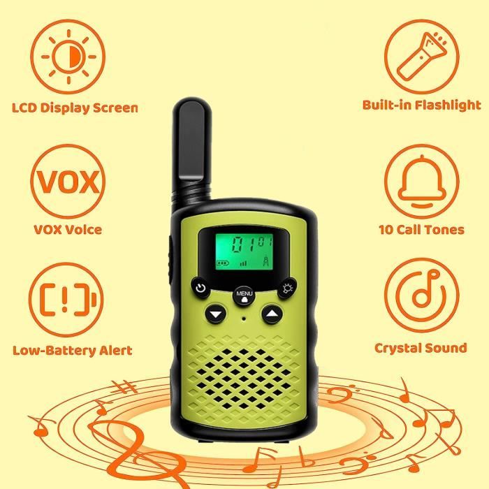 Talkies Walkies Enfants Aikmi 8 Canaux - Portée 3 Miles - Avec Lampe LCD - Jouet Aventure