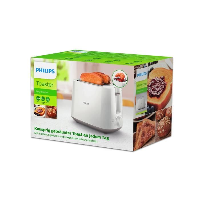 Grille-pain PHILIPS HD2581/00 - 2 fentes extra larges - 830 W - Réchauffe  viennoiseries - Blanc - Cdiscount Electroménager