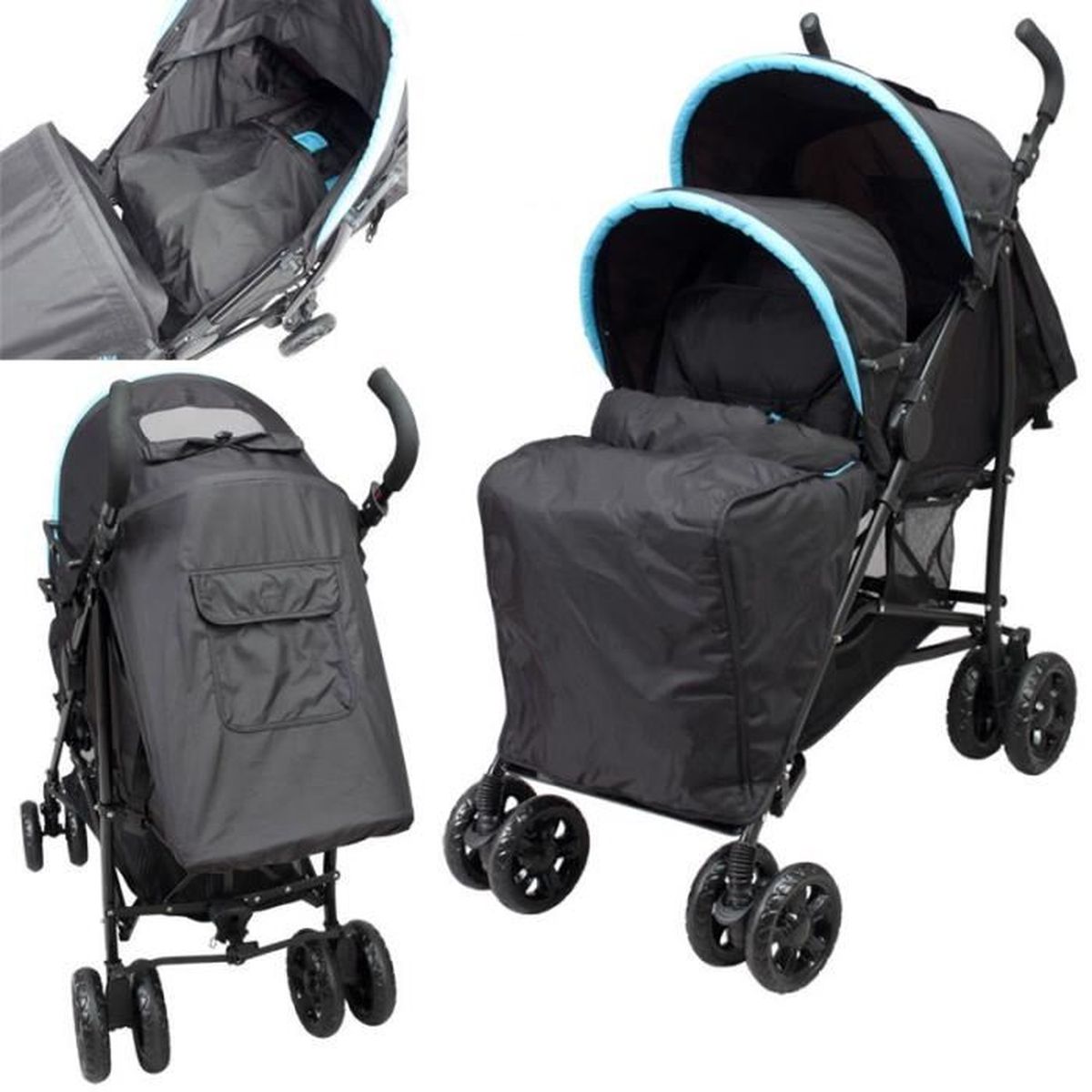Poussette Canne Double Noir Turquoise Pd09 Poussette Canne Double Pour Enfants D Age Rapproches Cdiscount Puericulture Eveil Bebe
