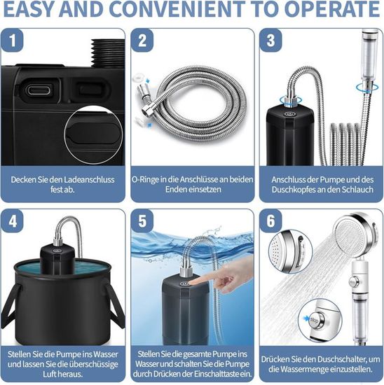 Douche Camping Rechargeable YOOHBERRYS - 6000mAh, Affichage Température, Seau 20L Pliable