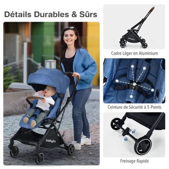 Poussette Bébé Combinée 2 en 1 pour 0-36 Mois avec Siège Rotatif Panier de  Rangement Ceinture de Sécurité Bleu - Costway