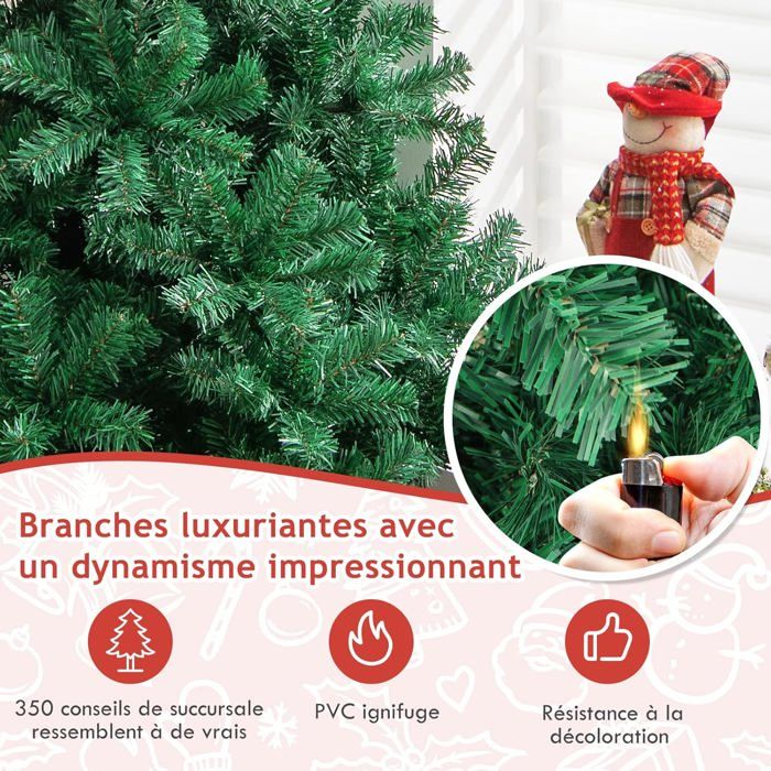Sapin De Noël Artificiel 195 Cm – 1000+ Branches PVC, Déploiement Automatique, Support Stable, Vert