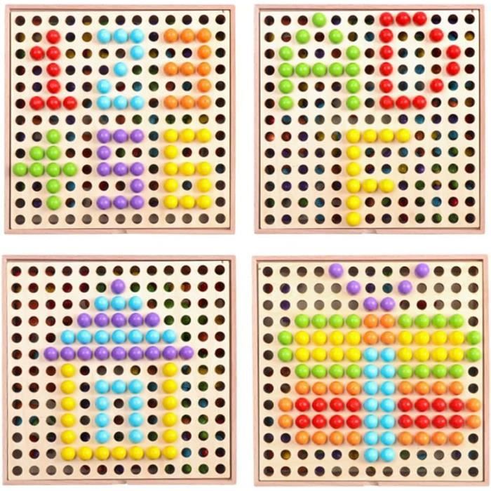 Mosaïque Enfant En Bois Vlecexs – 240 Perles Et 15 Cartes – Jeu éducatif Dès 2 Ans – Créativité Et Motricité – Cadeau Noël