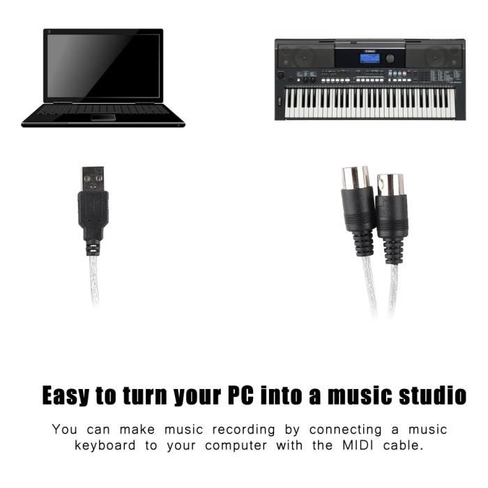 2X MIDI to USB Câble Convertisseur Connecteur PC to Synthétiseur Musique Clavier Adaptateur Studio de Musique