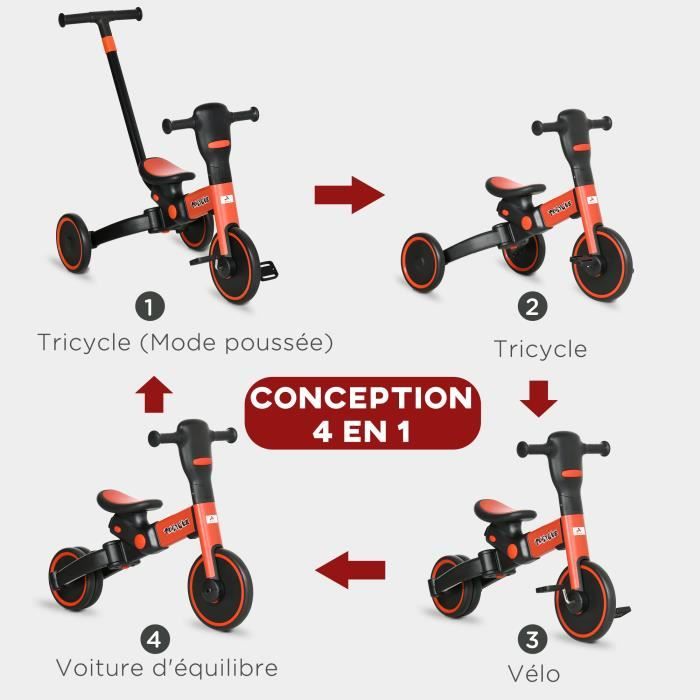 Homcom - Tricycle enfant évolutif 4 en 1 - tricycle à pousser