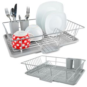 FlashPrix Égouttoir à vaisselle avec plateau, égouttoir à vaisselle en plastique résistant pour cuisine, compact, grande capacité, 48 x 38 x 9 cm, bleu