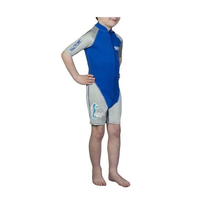 SEAC Combinaison shorty Hippo - Lycra Anti UV - 1,5 mm - Enfant - Bleu et gris