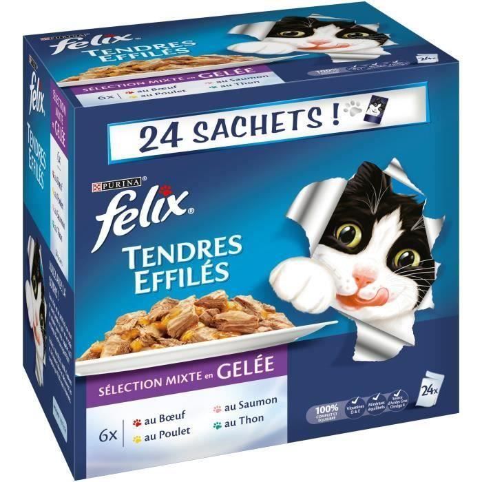 FELIX Tendres Effilés en gelée - Viandes et poissons - Sachets fraîcheur pour chat adulte - 48 x 100 g