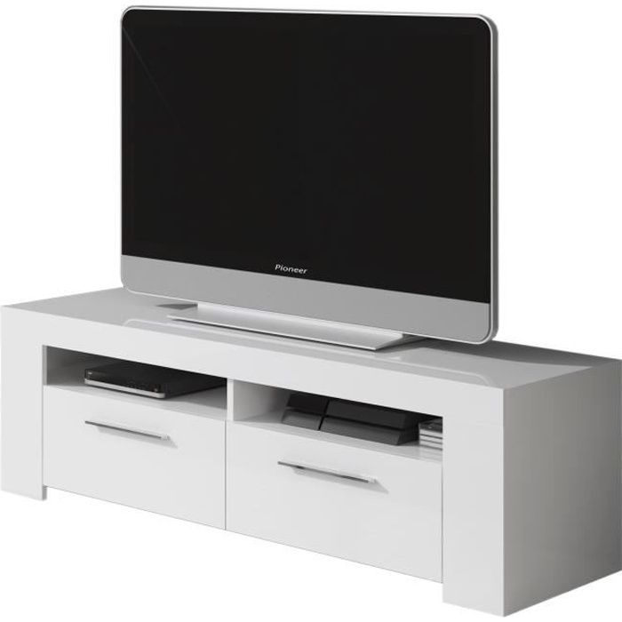 ambit meuble tv 2 portes - décor blanc artic - l 120 x p 42 x h 40 cm
