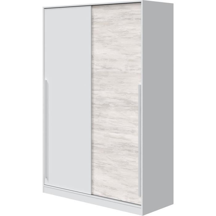 Armoire TOP - Décor blanc artik et chêne nodi - 2 Portes coulissantes - L200 x H121 x P50 cm