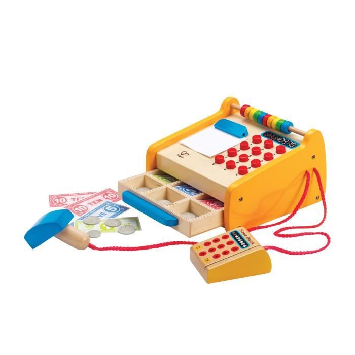 Hape - Caisse Enregistreuse Enfants En Bois Durables - Caisse March En Bois Avec Calculatrice Billets Pieces Scanner Amz B00712o