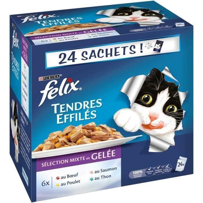 FELIX Tendres Effilés en gelée - Viandes et poissons - Sachets fraîcheur  pour chat adulte - 48 x 100 g - Cdiscount Animalerie