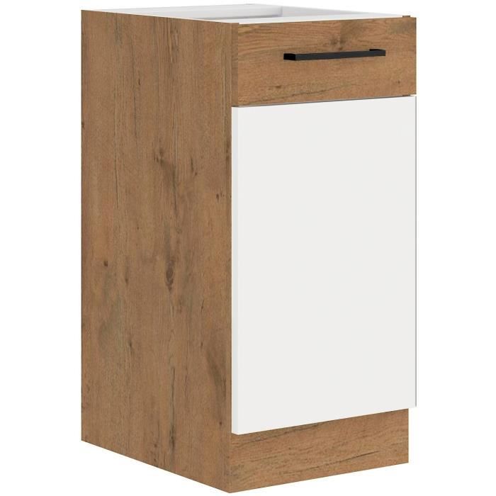 ROCK - Meuble haut - Mélaminé chêne Lancelot et Blanc brillant - 40 cm ...