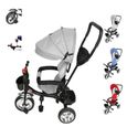 Tricycle évolutif pour bébé SHE - Gris 4 en 1 avec roues en caoutchouc silencieuses-0
