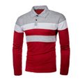 Polo Homme Manches Longues Basic Regular Slim Fit Golf Track Top Rouge-0