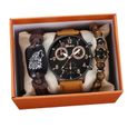 Coffret montre homme  + bracelets – chronographe tigre cool marron bracelet en cuir haute qualité cadeau de Noël-0