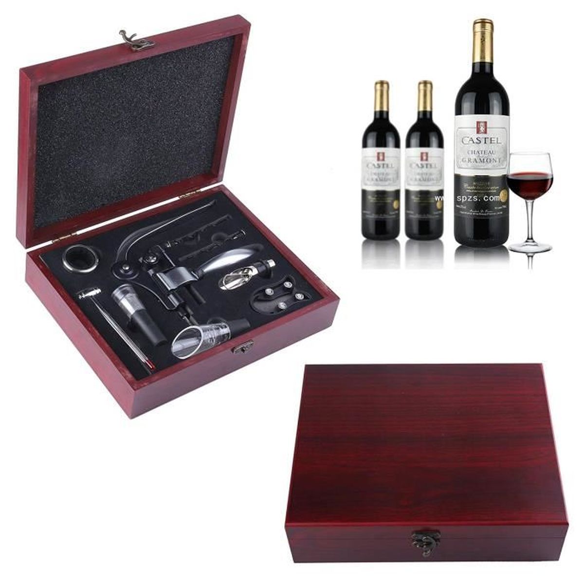 YOBANSA Ensemble-Cadeau d'accessoires pour Le vin en Cuir PU, Set de Tire-Bouchon ouvre-vin,Accessoire pour Le vin, Ouvre-vin, Bouchon pour Le vin Cadeaux de Noël(Black 01