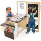 Table avec tabouret Enfant 4 en 1 - COSTWAY : Table 2 Face ( Blanc&Noir ),Rouleau de Papier -11 Accessoires - Multi Rangement Brun