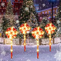 Décorations de Noël en Canne de Bonbon - Lot de 4 lumières de Chemin de Sucette de Noël Mignonnes avec piquets