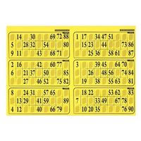 Plaque de 6 Grilles cartons Loto 90 numeros format standard Epaisseur 1 mm rigide Couleur Jaune Soleil Set accessoire bingo et car