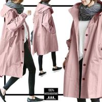 Trench-Coat Long pour Femme Trench Couleur Unie Coupe-Vent Printemps Automne Manteau à Capuche Imperméable d'Extérieur Rose
