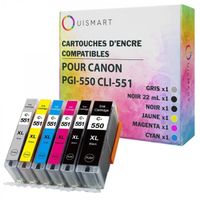 OuiSmart® PGI-550 CLI-551 Pack 6 Cartouches Encre Compatible Canon PGI-550 CLI-551 XL pour imprimante PIXMA IP7250 MG5550 IX6850
