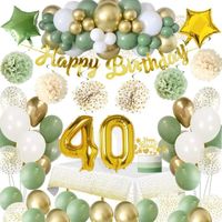 Décoration Anniversaire 40 Ans Femme,PARTYPIE Ballon 40 Ans Anniversaire Vert avec Bannière Joyeux Anniversaire, Nappe, Deco 40 Ans