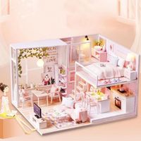SALALIS Kit de maison de poupée Kit de Bricolage de Maison de Poupée Miniature avec Lumière LED Cadeau pour Enfant jeux peluche