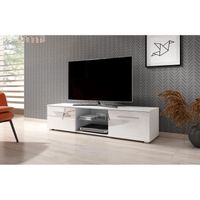 VIVALDI Meuble TV - MOON - 140 cm - blanc mat / blanc brillant sans LED - style moderne