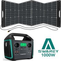 SWAREY Générateur Solaire Portable 1000W(1500W Pic) avec Panneau solaire 200W Haute Puissance Generateur Electrogène 220V