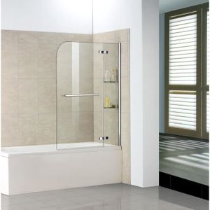 PORTE DE BAIGNOIRE Pare baignoire pivotant 100x140cm en verre de sécurité 5mm avec porte-serviette et étagères en verre