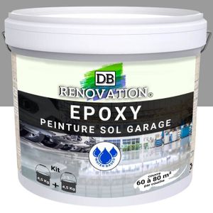 PEINTURE - VERNIS 9 kg Gris - RESINE EPOXY Peinture sol Garage béton - PRET A L'EMPLOI - Trafic intense - Etanche et résistante