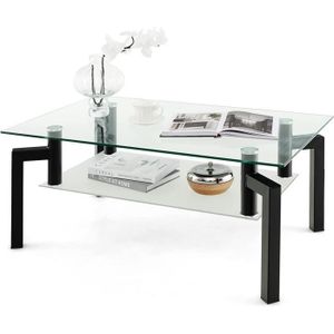 TABLE BASSE GOPLUS Table Basse en Verre Trempé à 2 Niveaux Etagère Ouverte,Table d’Appoint Style Minimaliste Simple,Charge