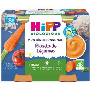 LÉGUMES CUISINÉS Hipp Bio Mon Dîner Bonne Nuit Bol Risotto de Légumes +8m 2 x 190g